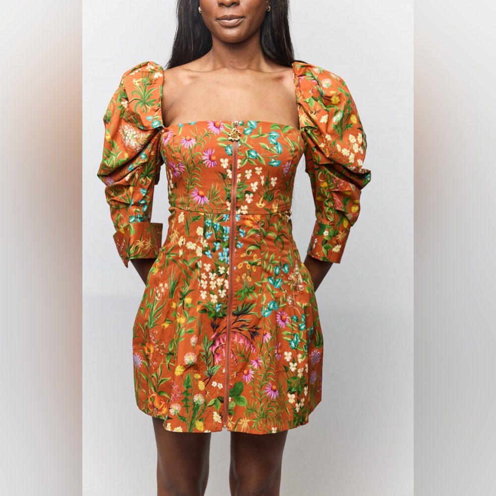 Oscar de la Renta Floral Tapestry Puff Sleeve‎ Minidress